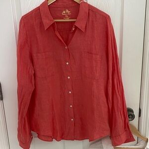 Lilly Pulitzer Coral Sorbet Linen Top XL